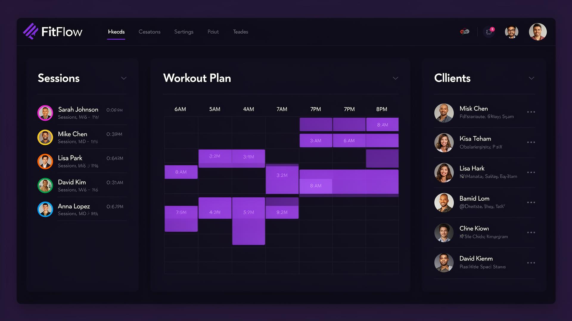 FitFloww gym management software dashboard showing member management, class scheduling, and revenue analytics